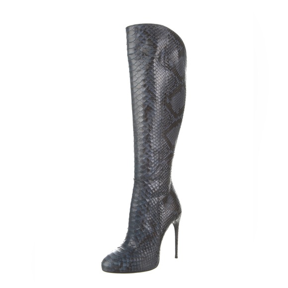GUCCI Kim Blue Python Platform Heeled Tall Boots - Picture 1 of 5